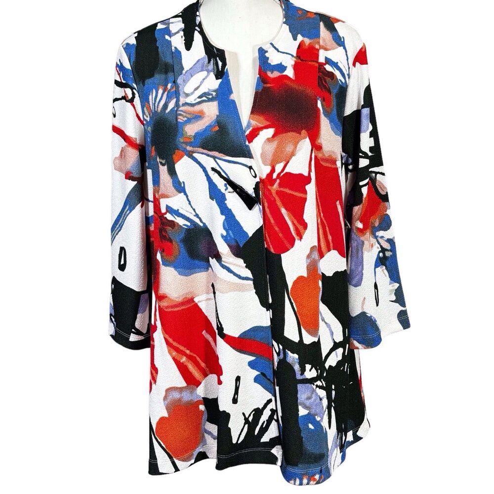 NEW Ali Miles Abstract Crepe Cardigan Duster Women’s Large Funky Colorful